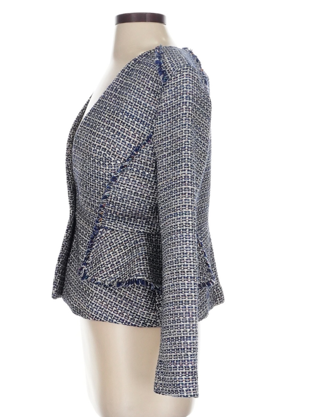 Banana Republic Tweed Peplum Blazer Jacket Blue White Size 4 Career - Picture 5 of 7